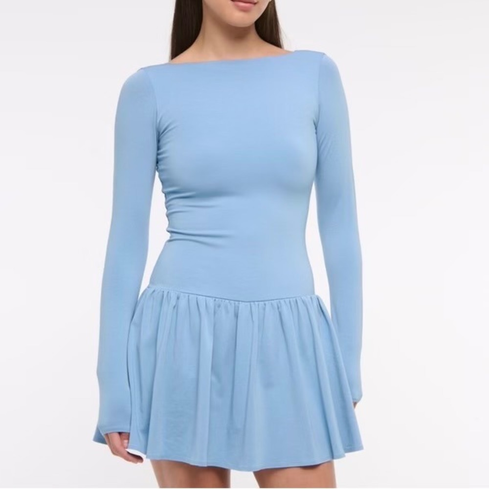 Abercrombie & Fitch Drop-Waist Knit Skort Dress Medium Cloudy Blue NWT Pullover